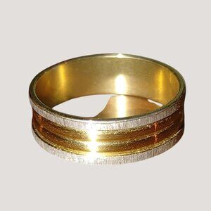 Band Ring Gold Silver Tone Polished Stainless Steel Brusheds Dual Grooves Size 1